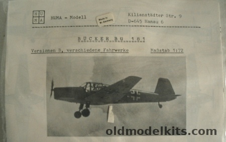 Huma Model 1/72 Bucker Bu-181 - German Civil/Sweden/Swiss/Luftwaffe - Bagged plastic model kit